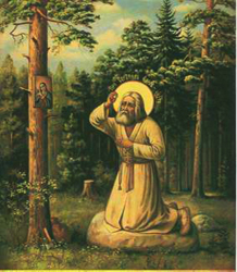Saint Séraphim prie sur le rocher