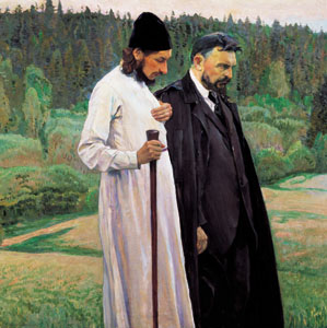 Le père Paul Florensky et Serge Boulgakov en 1917. Peinture de Mikaïl Nesterov.